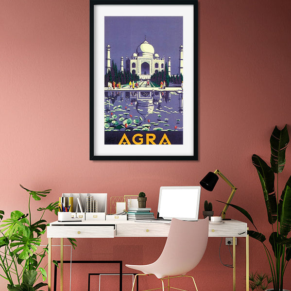 Agra India Taj Mahal Vintage Poster 2 : 3 Vertical Premium Wall Art Canvas by MeriDeewar