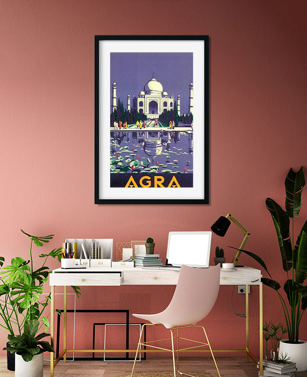 Agra India Taj Mahal Vintage Poster 2 : 3 Vertical Premium Wall Art Canvas by MeriDeewar