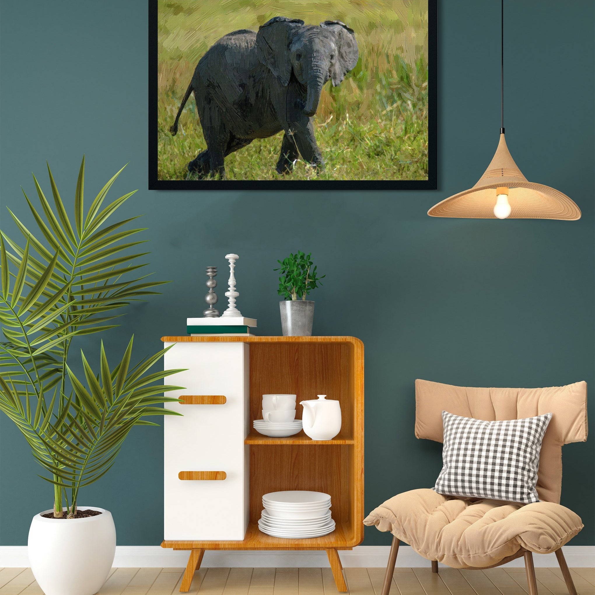 An adorable baby African Elephant painting - Meri Deewar 3 : 2 Horizontal Premium Wall Art Canvas by MeriDeewar