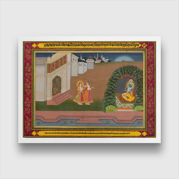 An Attendant Brings Radha To Krishna Painting 3 : 2 Horizontal Premium Wall Art Canvas by MeriDeewar