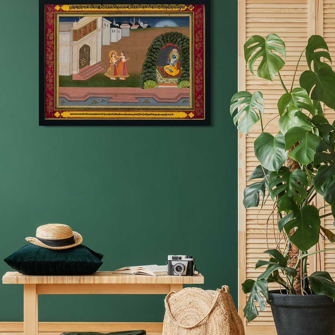 An Attendant Brings Radha To Krishna Painting 3 : 2 Horizontal Premium Wall Art Canvas by MeriDeewar