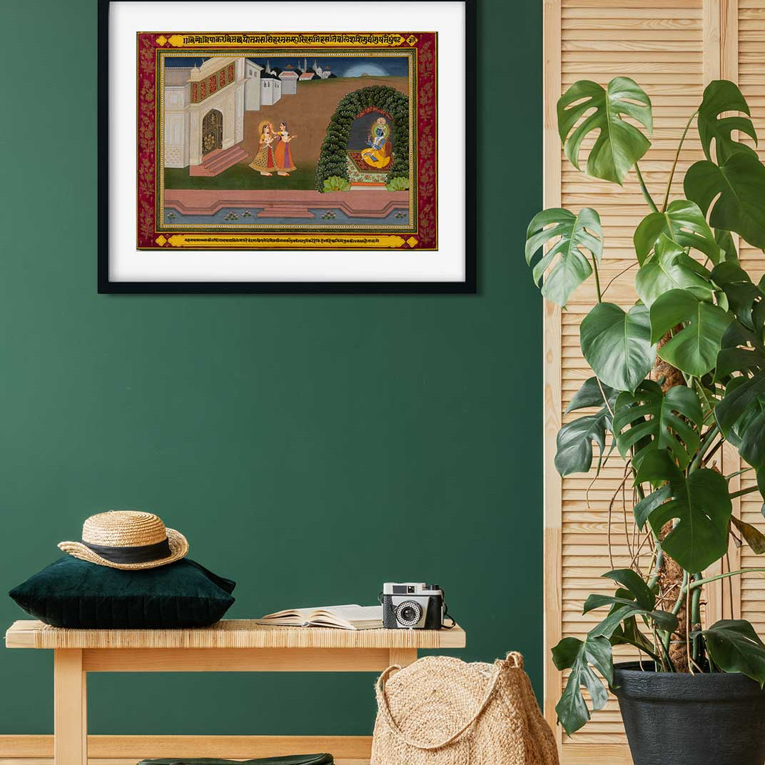An Attendant Brings Radha To Krishna Painting 3 : 2 Horizontal Premium Wall Art Canvas by MeriDeewar