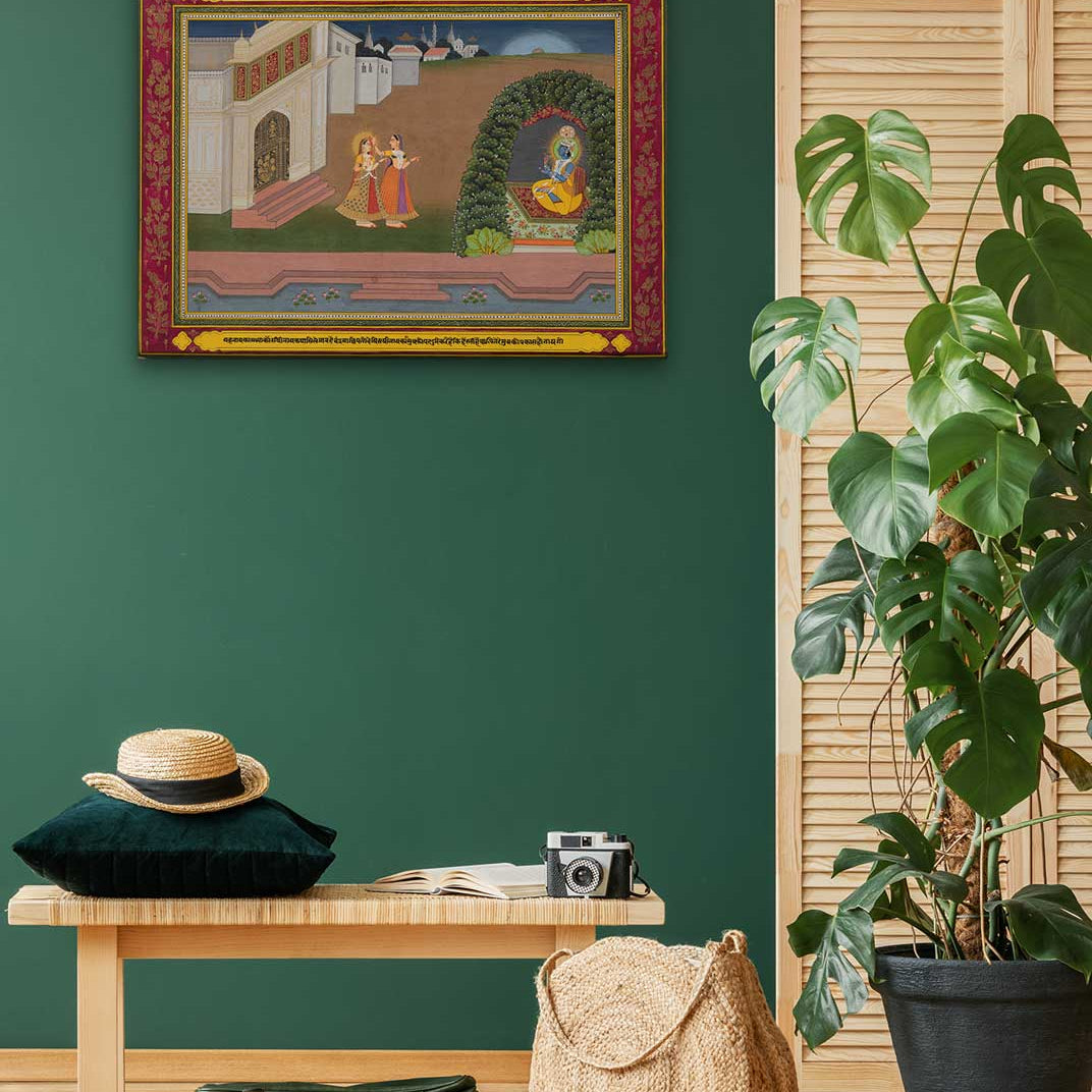 An Attendant Brings Radha To Krishna Painting 3 : 2 Horizontal Premium Wall Art Canvas by MeriDeewar