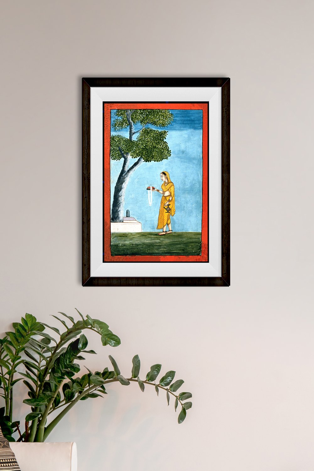 An-Indian-lady-going-to-pray-to-a-Shivling Painting-Meri Deewar 2 : 3 Vertical Premium Wall Art Canvas by MeriDeewar