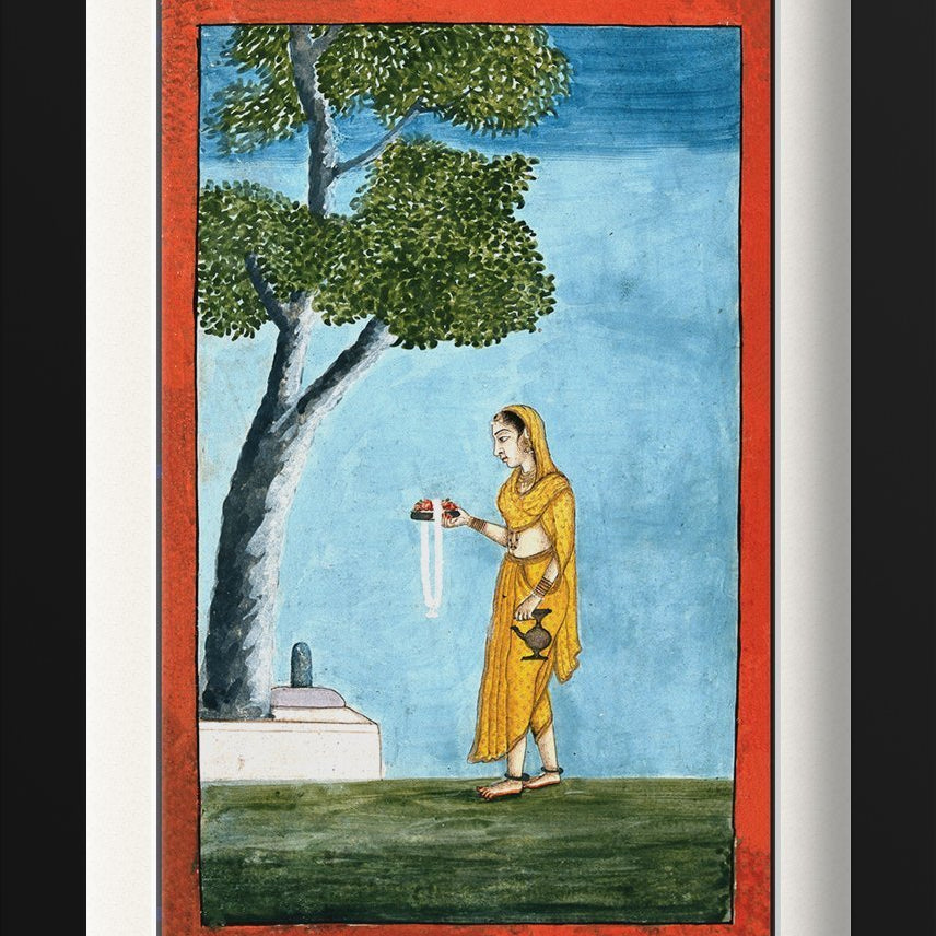 An-Indian-lady-going-to-pray-to-a-Shivling Painting-Meri Deewar 2 : 3 Vertical Premium Wall Art Canvas by MeriDeewar