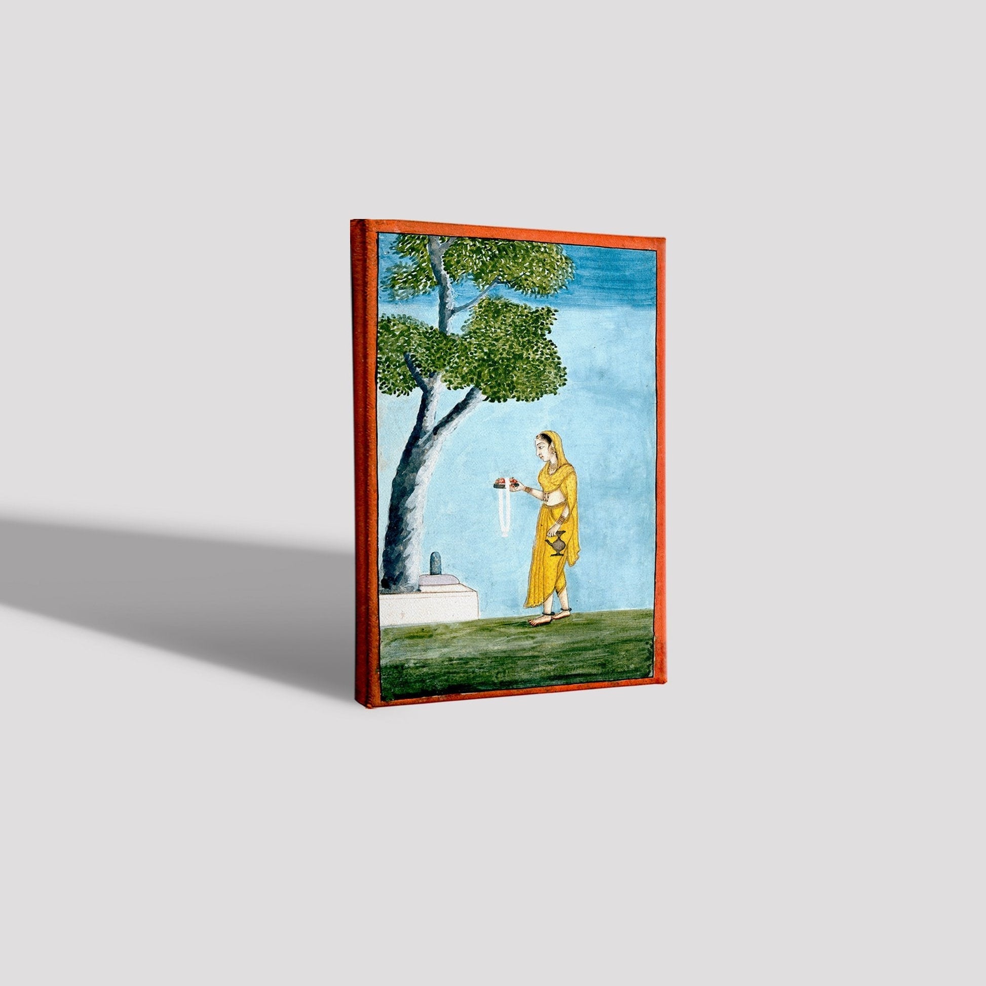 An-Indian-lady-going-to-pray-to-a-Shivling Painting-Meri Deewar 2 : 3 Vertical Premium Wall Art Canvas by MeriDeewar