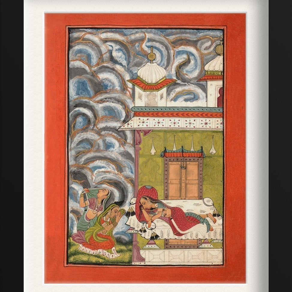 Andhrayaki-Ragini--Folio-from-a-ragamala-series Painting-Meri Deewar 3 : 4 Vertical Premium Wall Art Canvas by MeriDeewar