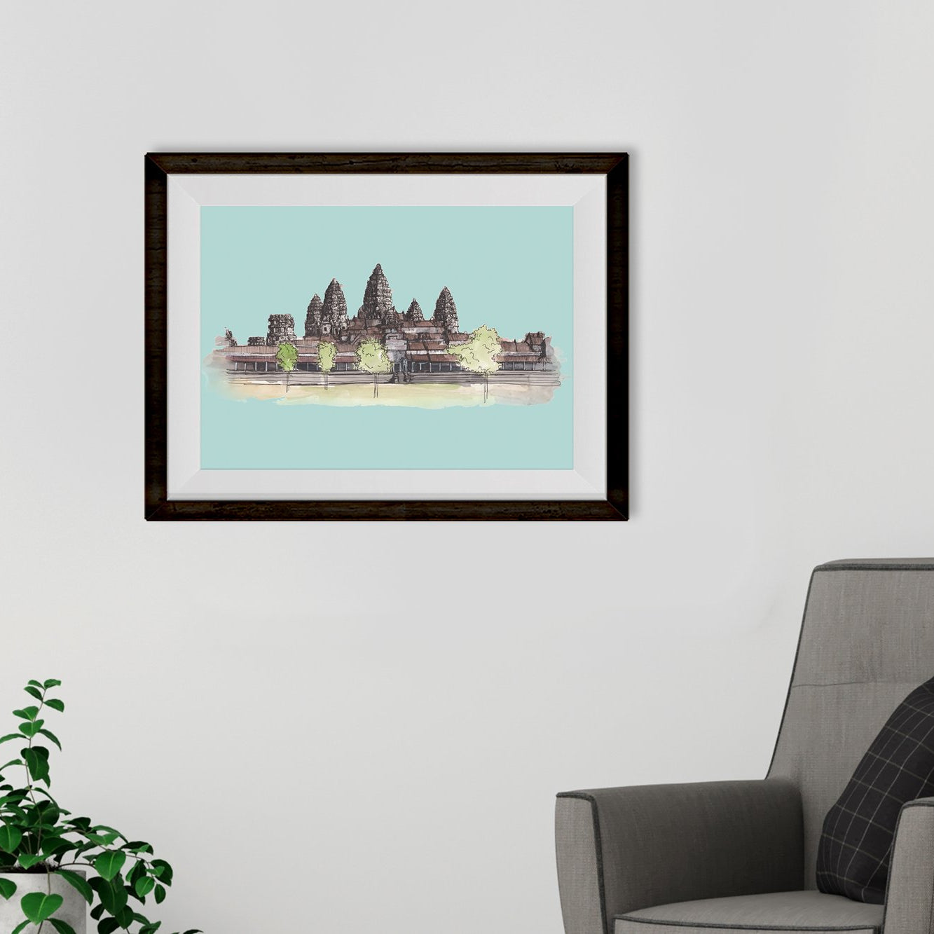 Angkor-Wat2 Illustration Painting-Meri Deewar 3 : 2 Horizontal Premium Wall Art Canvas by MeriDeewar