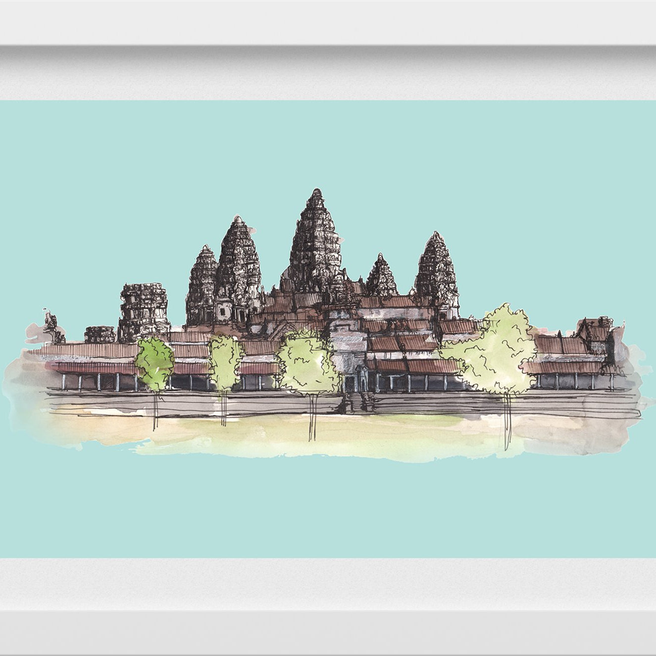 Angkor-Wat2 Illustration Painting-Meri Deewar 3 : 2 Horizontal Premium Wall Art Canvas by MeriDeewar
