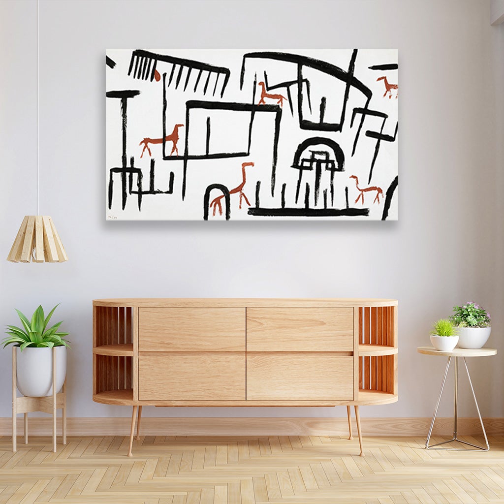 Animals in an Enclosure painting - Meri Deewar 2 : 1 Horizontal Premium Wall Art Canvas by MeriDeewar