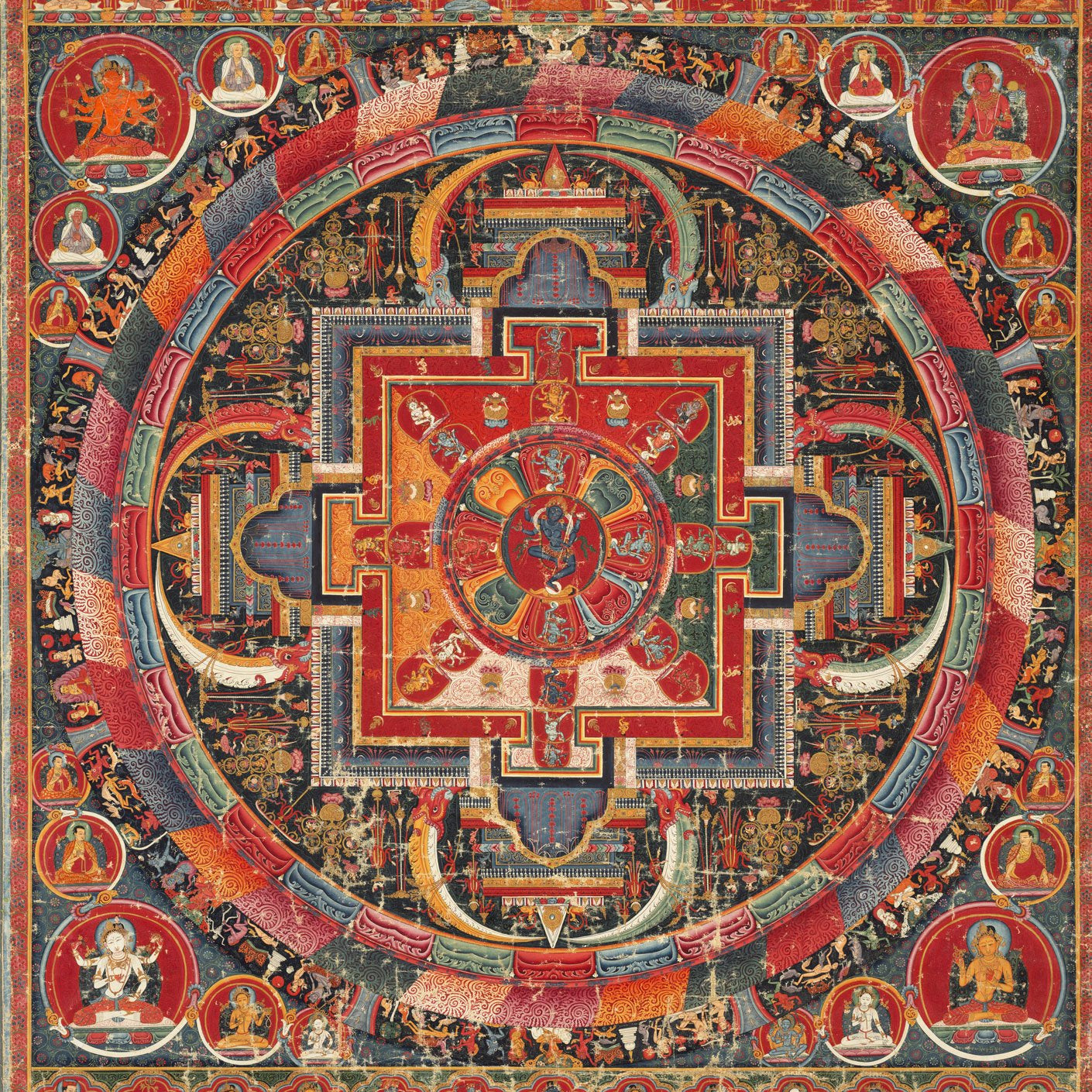 Antique Mandala of Nairatmya Buddha Painting 4 :5 Vertical Premium Wall Art Canvas by MeriDeewar