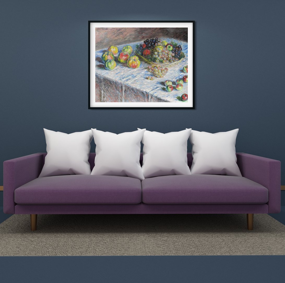 Apples and Grapes Painting by Claude Monet - Meri Deewar 5 : 4 Horizontal Premium Wall Art Canvas by MeriDeewar