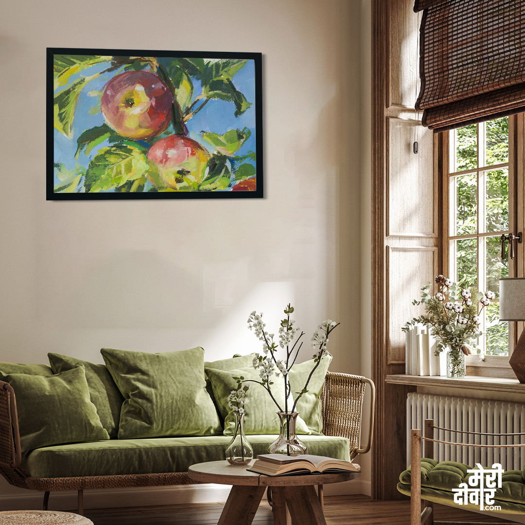 Apples Branch Gouache Painting 3 : 2 Horizontal Premium Wall Art Canvas by MeriDeewar