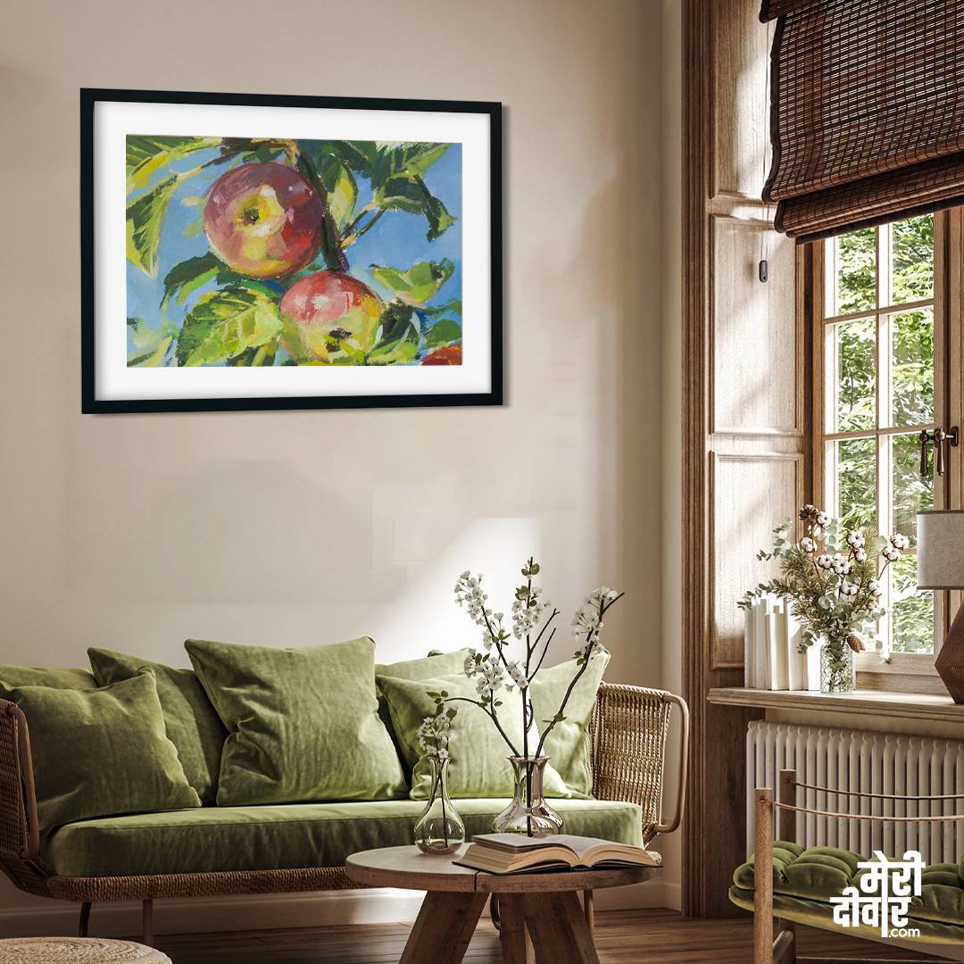 Apples Branch Gouache Painting 3 : 2 Horizontal Premium Wall Art Canvas by MeriDeewar