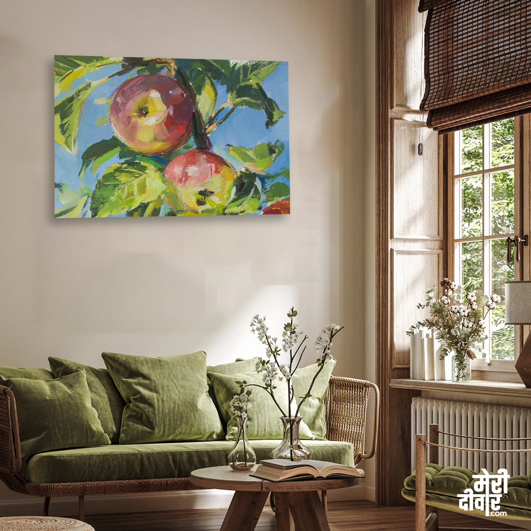 Apples Branch Gouache Painting 3 : 2 Horizontal Premium Wall Art Canvas by MeriDeewar