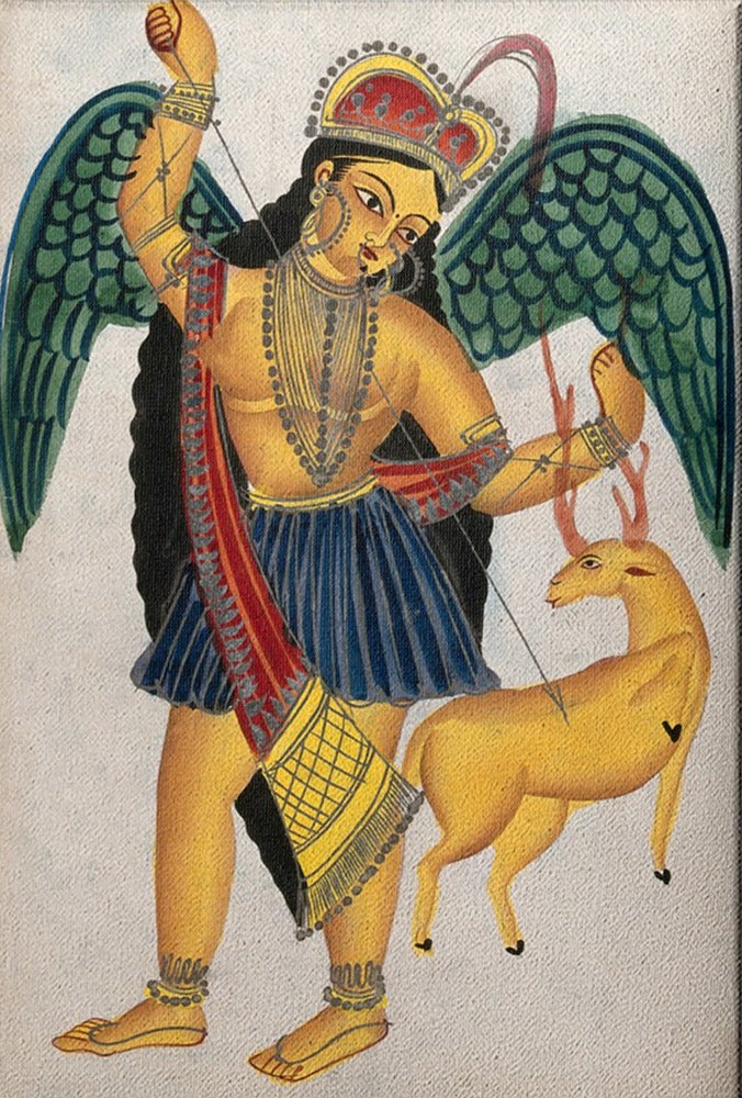 Apsara with pet deer Painting - Meri Deewar 2 : 3 Vertical Premium Wall Art Canvas by MeriDeewar