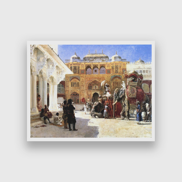 Arrival Of Prince Humbert The Rajah At The Palace Of Amber Painting 4 : 3 Horizontal Premium Wall Art Canvas by MeriDeewar