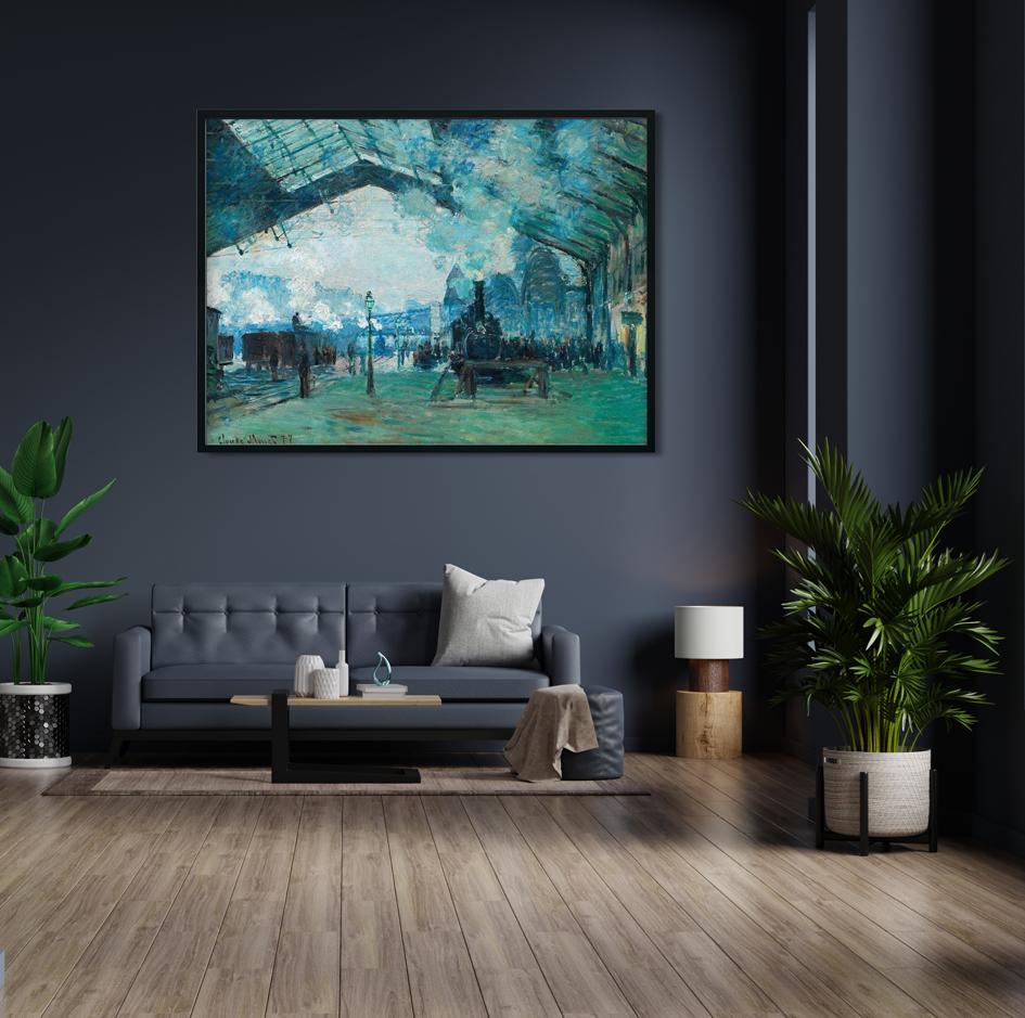 Arrival of the Normandy Train By Claude Monet Painting-Meri Deewar 4 : 3 Horizontal Premium Wall Art Canvas by MeriDeewar