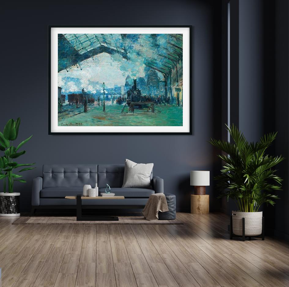 Arrival of the Normandy Train By Claude Monet Painting-Meri Deewar 4 : 3 Horizontal Premium Wall Art Canvas by MeriDeewar