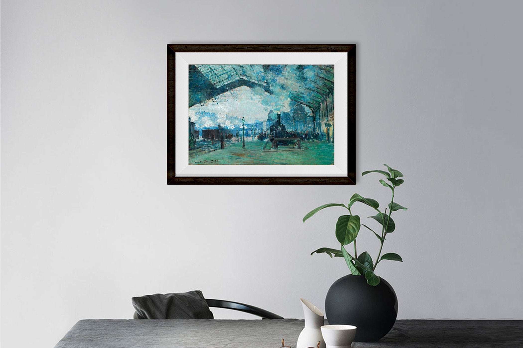 Arrival of the Normandy Train By Claude Monet Painting-Meri Deewar 4 : 3 Horizontal Premium Wall Art Canvas by MeriDeewar