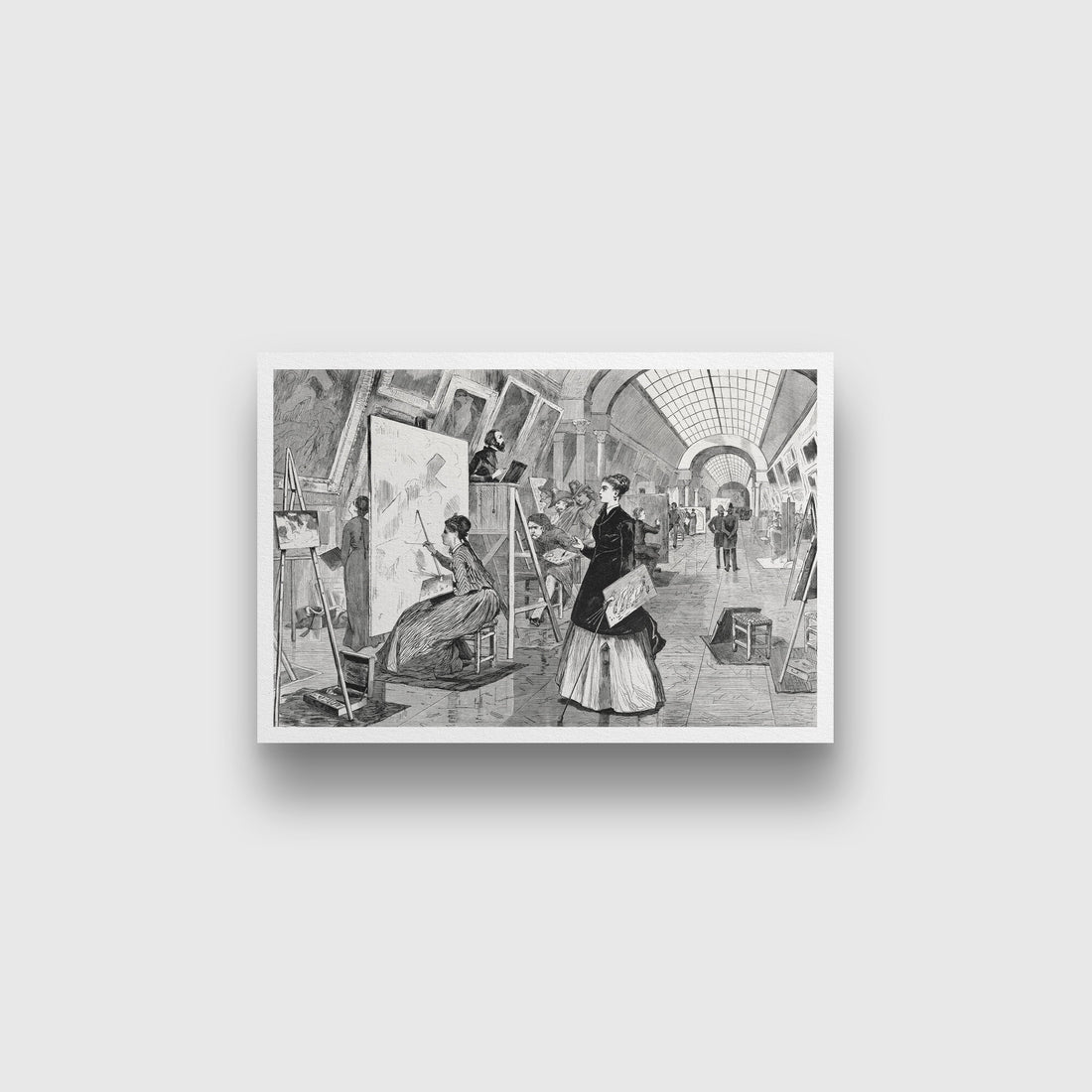 Art Students and Copyists in the Louvre Gallery Paris painting - Meri Deewar 3 : 2 Horizontal Premium Wall Art Canvas by MeriDeewar