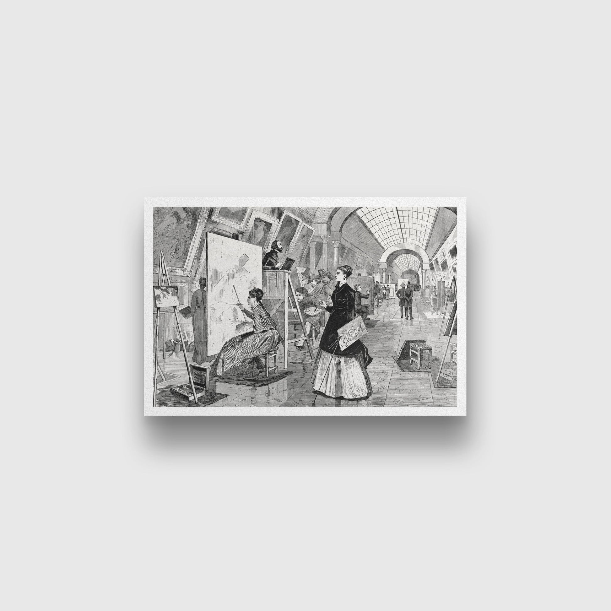 Art Students and Copyists in the Louvre Gallery Paris painting - Meri Deewar 3 : 2 Horizontal Premium Wall Art Canvas by MeriDeewar