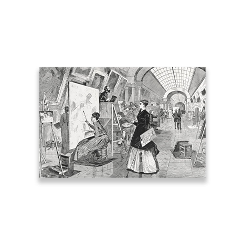 Art Students and Copyists in the Louvre Gallery Paris painting - Meri Deewar 3 : 2 Horizontal Premium Wall Art Canvas by MeriDeewar