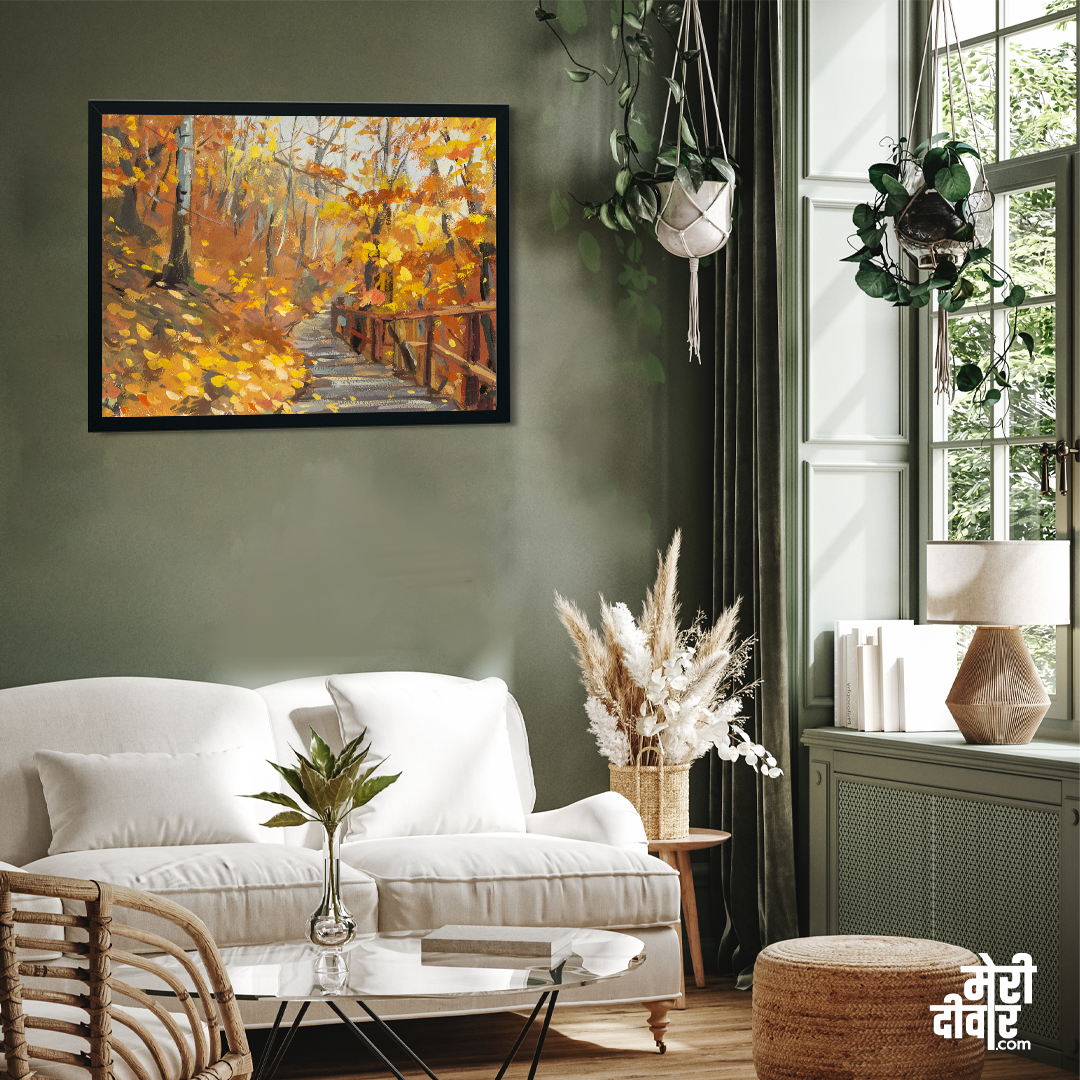 Autumn Landscape Gouache Painting 4 : 3 Horizontal Premium Wall Art Canvas by MeriDeewar