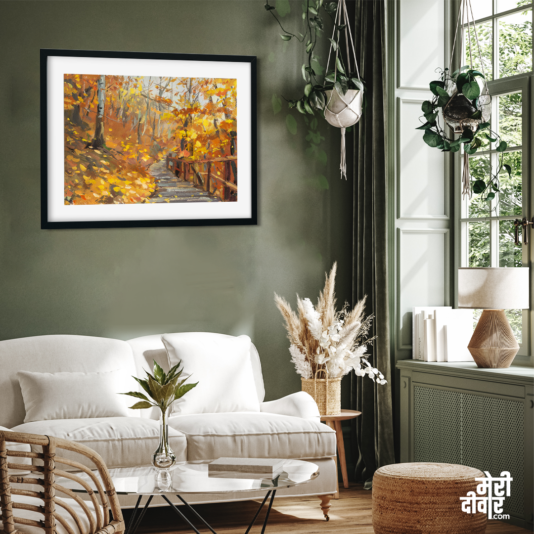 Autumn Landscape Gouache Painting 4 : 3 Horizontal Premium Wall Art Canvas by MeriDeewar