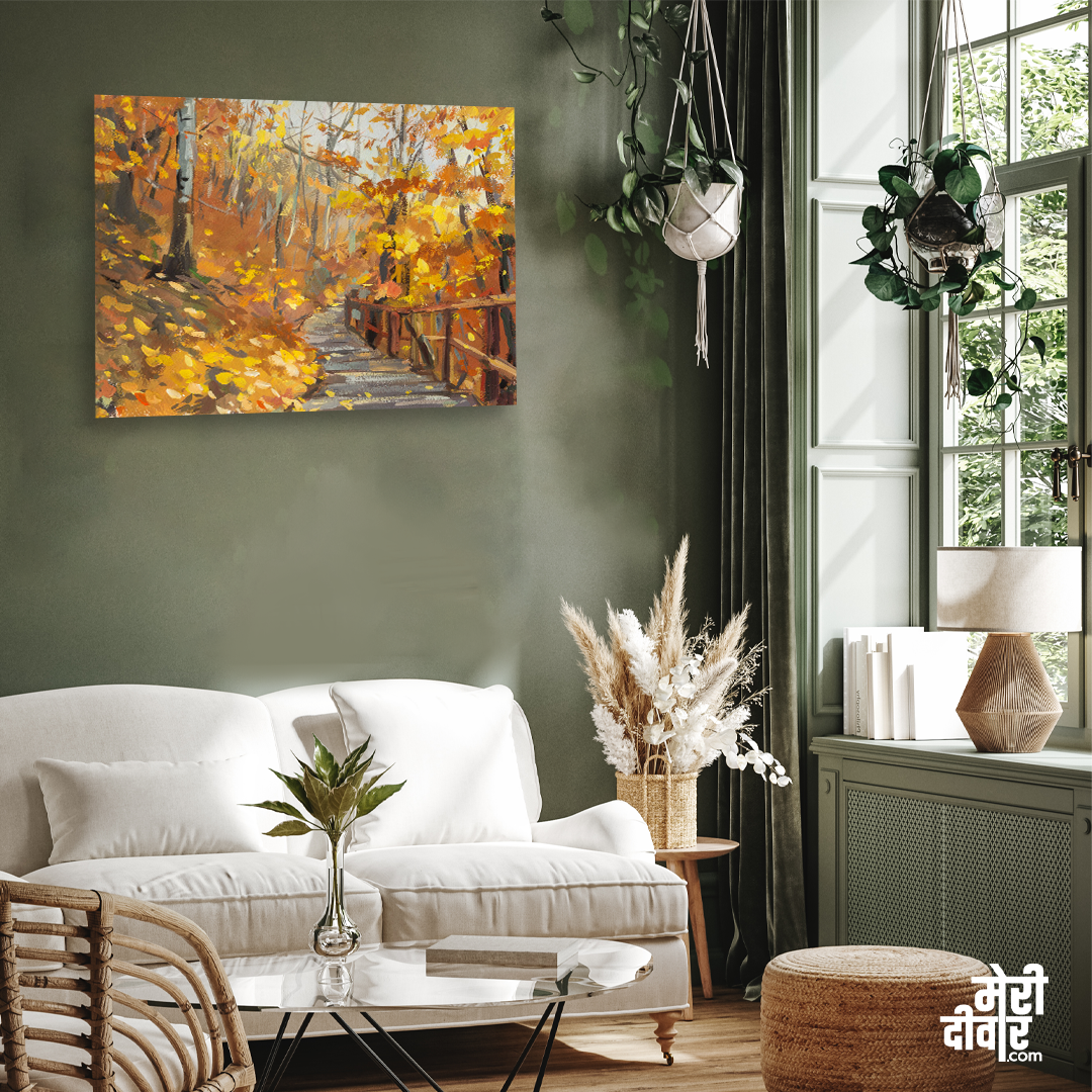 Autumn Landscape Gouache Painting 4 : 3 Horizontal Premium Wall Art Canvas by MeriDeewar