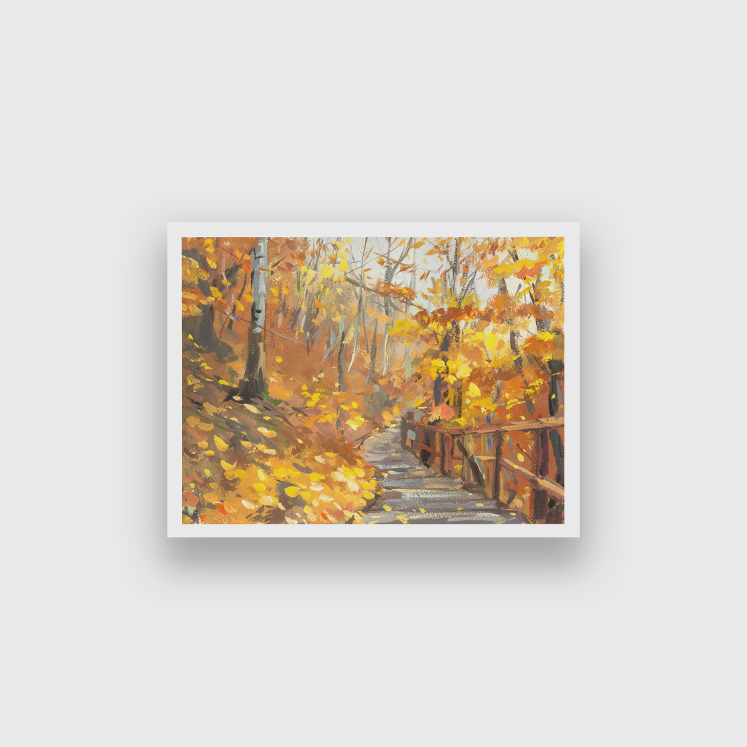 Autumn Landscape Gouache Painting 4 : 3 Horizontal Premium Wall Art Canvas by MeriDeewar