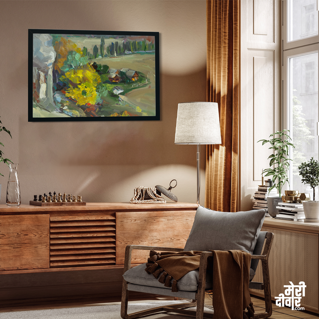 Autumn Rural House Painting 3 : 2 Horizontal Premium Wall Art Canvas by MeriDeewar