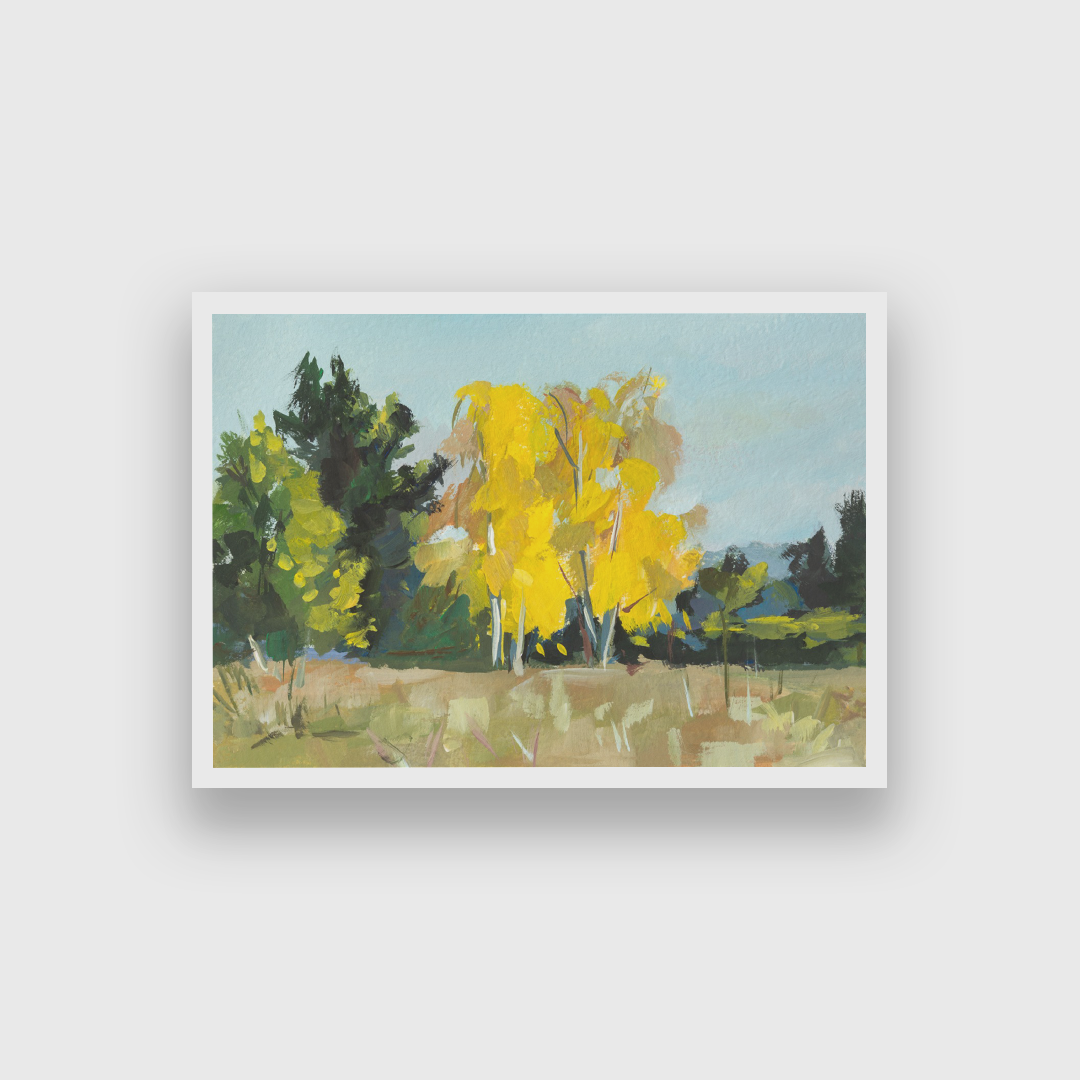 Autumn Yellow Trees Gouache Painting 3 : 2 Horizontal Premium Wall Art Canvas by MeriDeewar