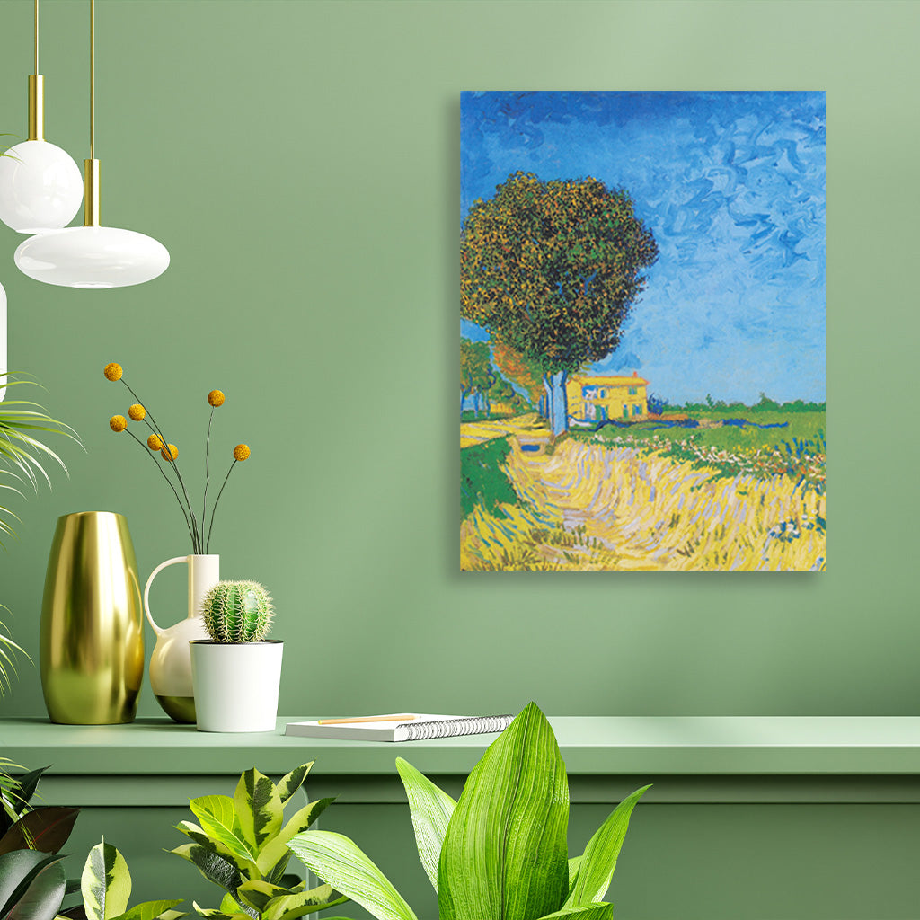 Avenue at Arles with houses (1888) famous landscape painting 3 : 4 Vertical Premium Wall Art Canvas by MeriDeewar