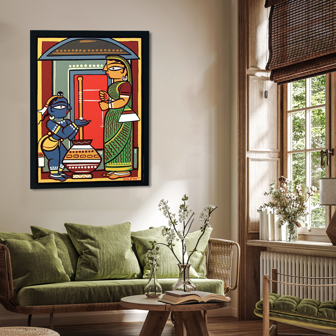 Bal Krishna and Yasoda Painting 2 : 3 Vertical Premium Wall Art Canvas by MeriDeewar