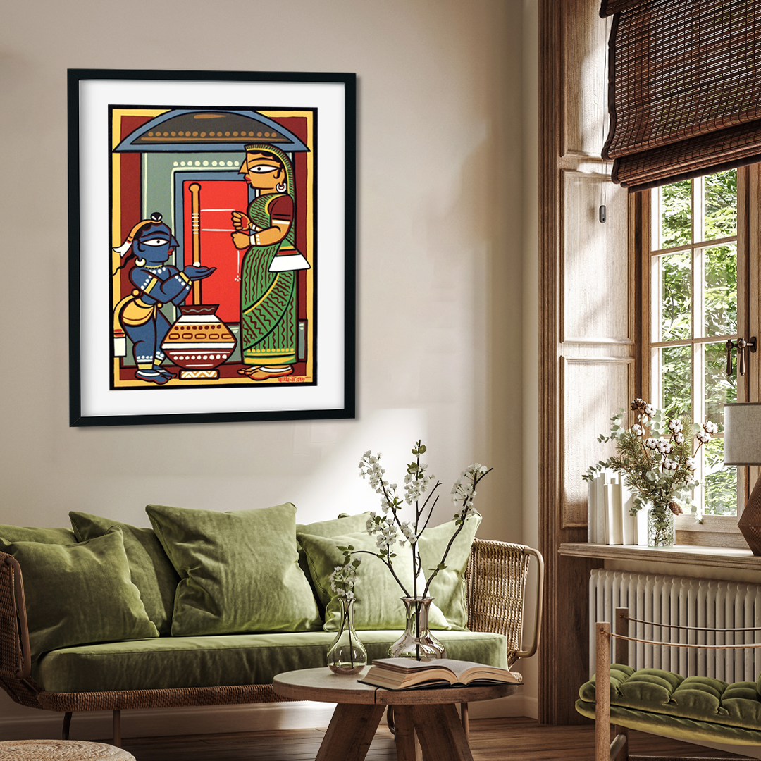 Bal Krishna and Yasoda Painting 2 : 3 Vertical Premium Wall Art Canvas by MeriDeewar