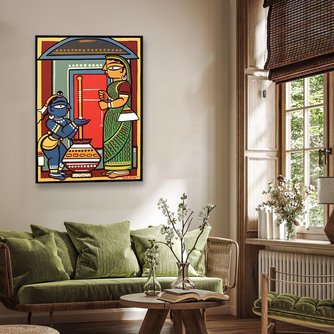 Bal Krishna and Yasoda Painting 2 : 3 Vertical Premium Wall Art Canvas by MeriDeewar