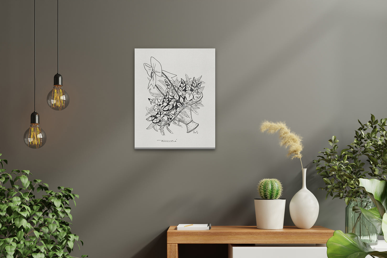 Basket with flowers Painting 4 :5 Vertical Premium Wall Art Canvas by MeriDeewar