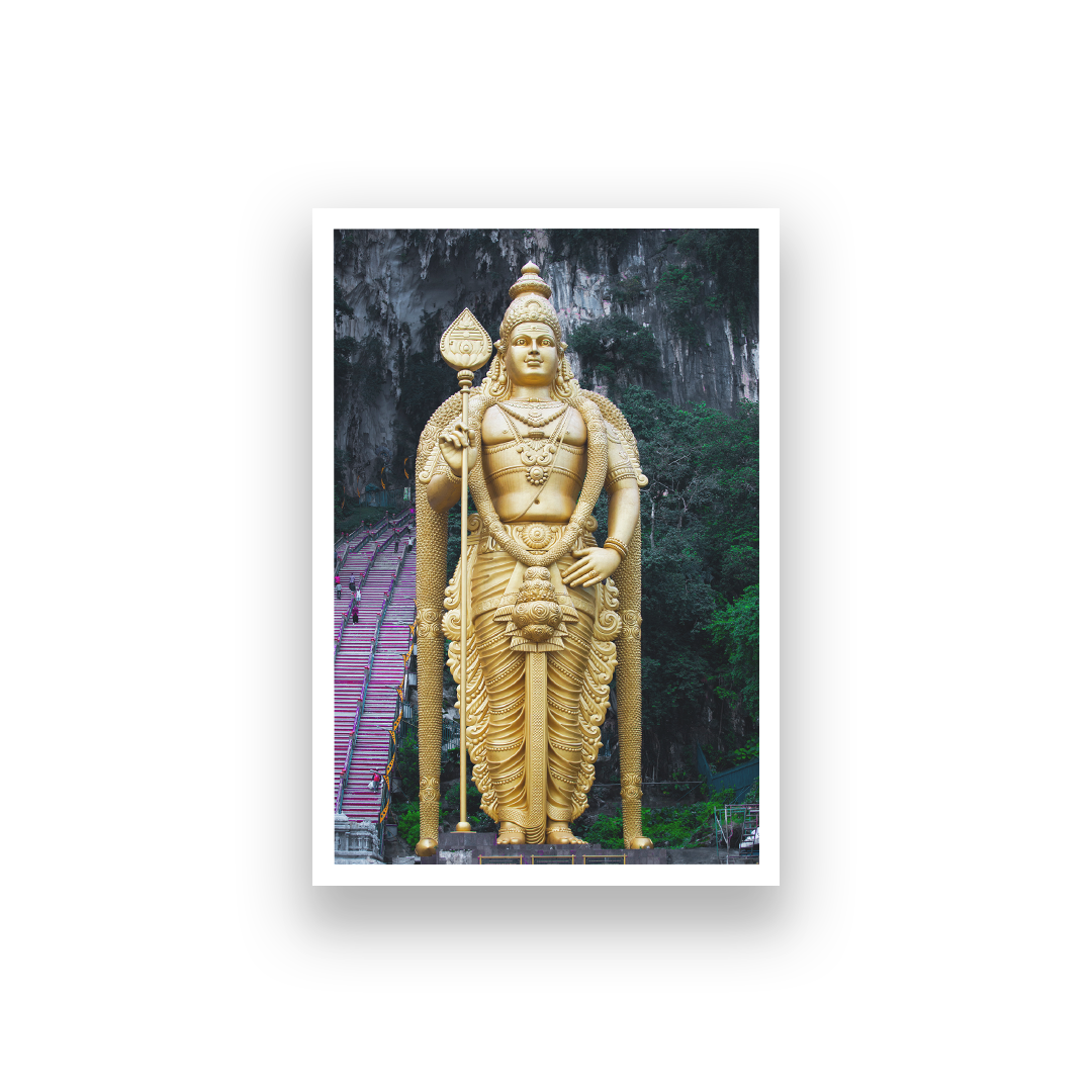 Batu Caves Lord Murugan God Skanda Wall Painting 2 : 3 Vertical Premium Wall Art Canvas by MeriDeewar