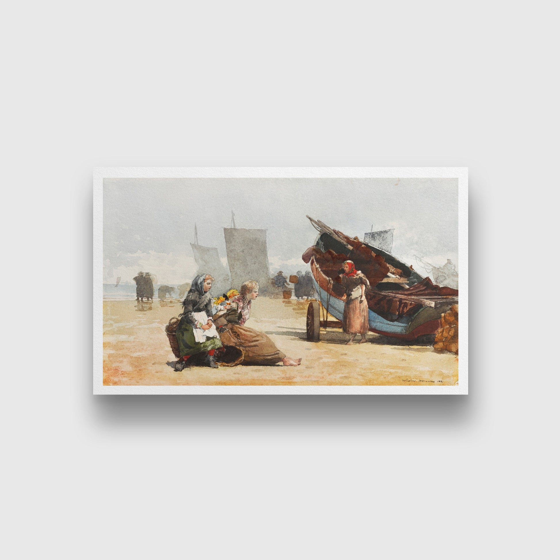 Beach Scene Cullercoats painting - Meri Deewar 3 : 2 Horizontal Premium Wall Art Canvas by MeriDeewar