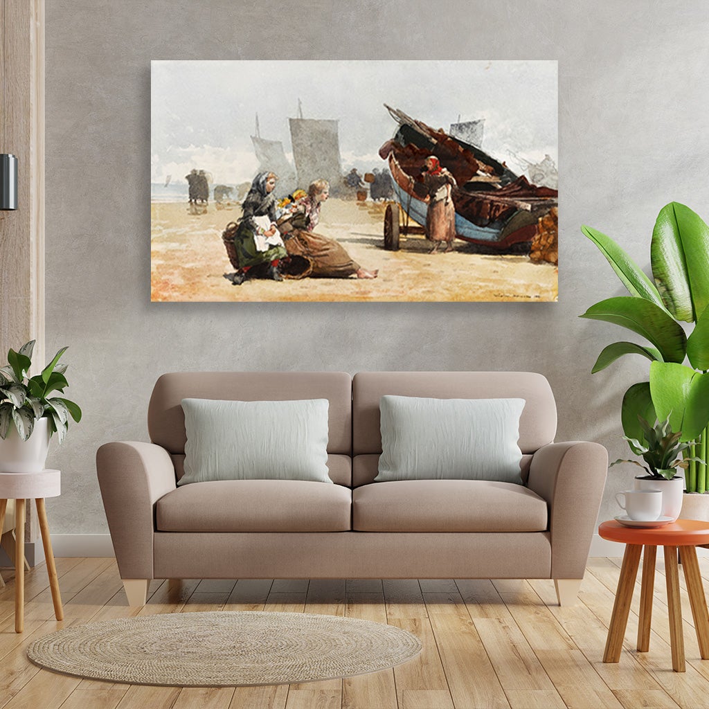 Beach Scene Cullercoats painting - Meri Deewar 3 : 2 Horizontal Premium Wall Art Canvas by MeriDeewar