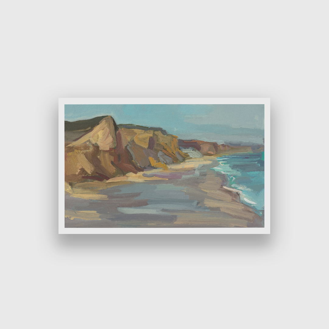 Beach Sea Mountain Sunny Seascape Without People Painting 4 : 3 Horizontal Premium Wall Art Canvas by MeriDeewar