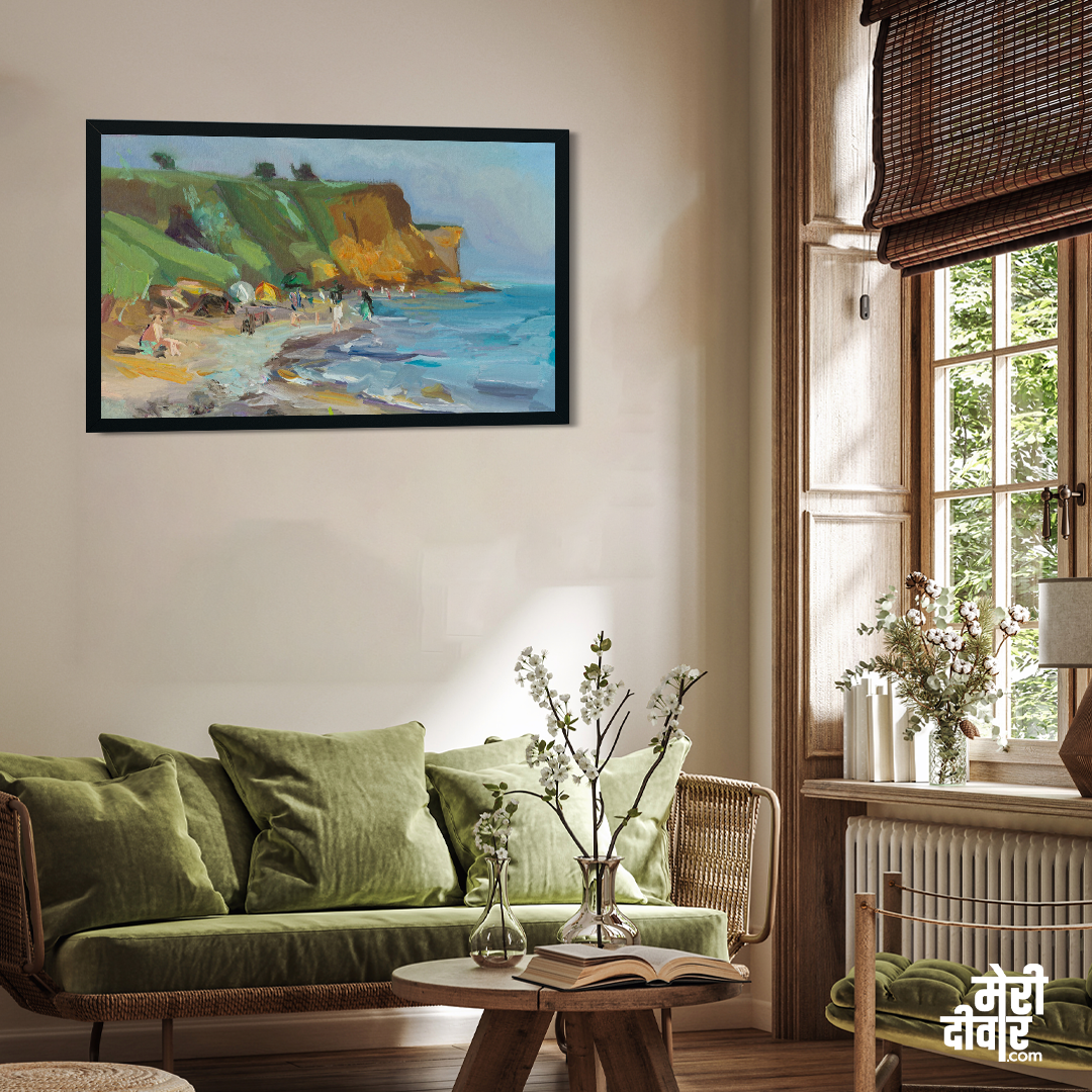 Beach Sea Oil Painting Quick Sketch Painting 3 : 2 Horizontal Premium Wall Art Canvas by MeriDeewar