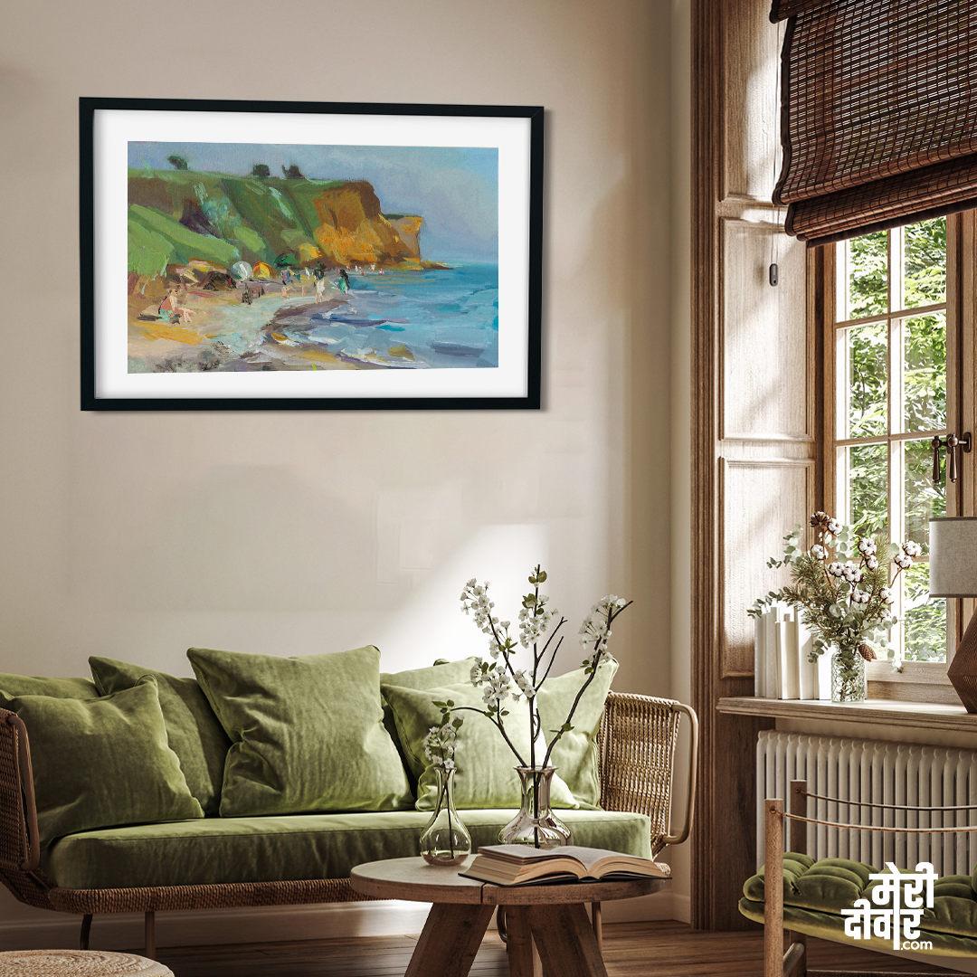 Beach Sea Oil Painting Quick Sketch Painting 3 : 2 Horizontal Premium Wall Art Canvas by MeriDeewar