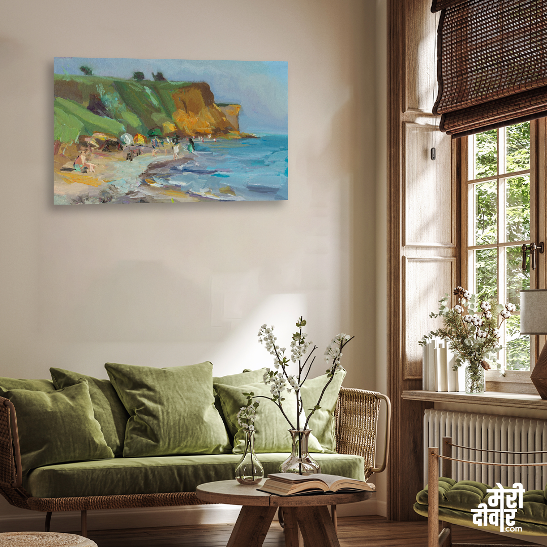 Beach Sea Oil Painting Quick Sketch Painting 3 : 2 Horizontal Premium Wall Art Canvas by MeriDeewar