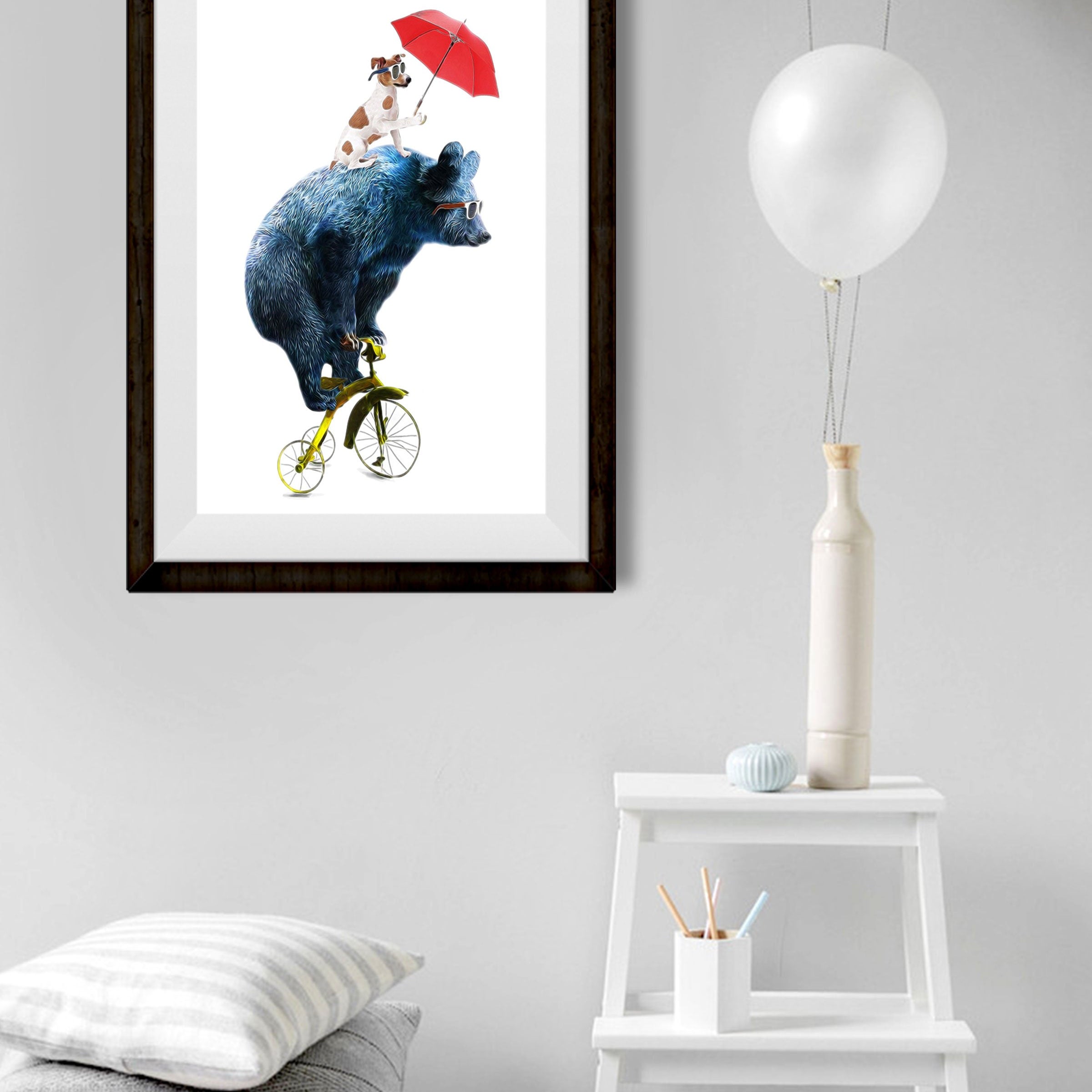 Bear and Dog Artwork Painting-Meri Deewar 2 : 3 Vertical Premium Wall Art Canvas by MeriDeewar
