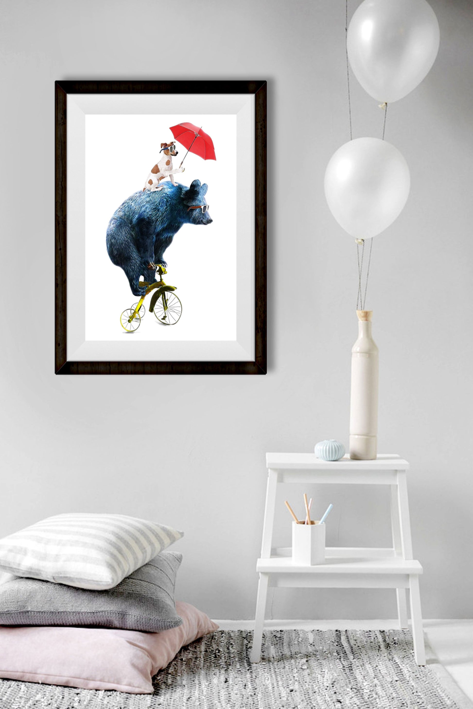Bear and Dog Artwork Painting-Meri Deewar 2 : 3 Vertical Premium Wall Art Canvas by MeriDeewar