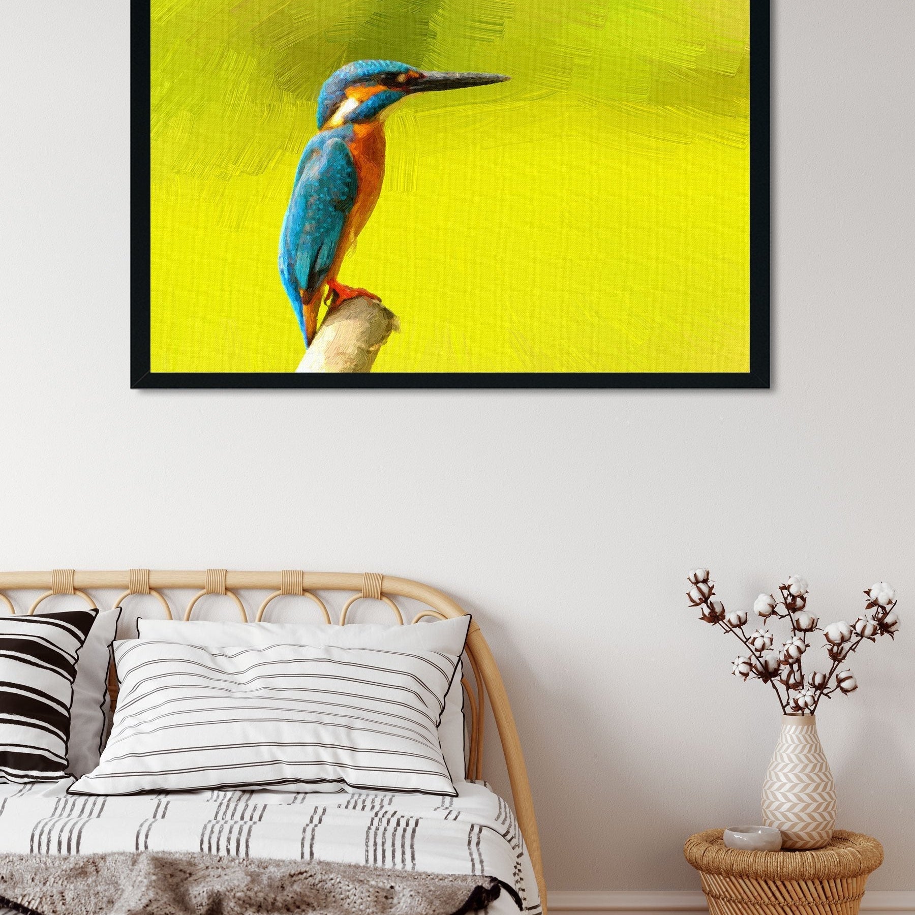 Beautiful blue Kingfisher bird Painting - Meri Deewar 3 : 2 Horizontal Premium Wall Art Canvas by MeriDeewar