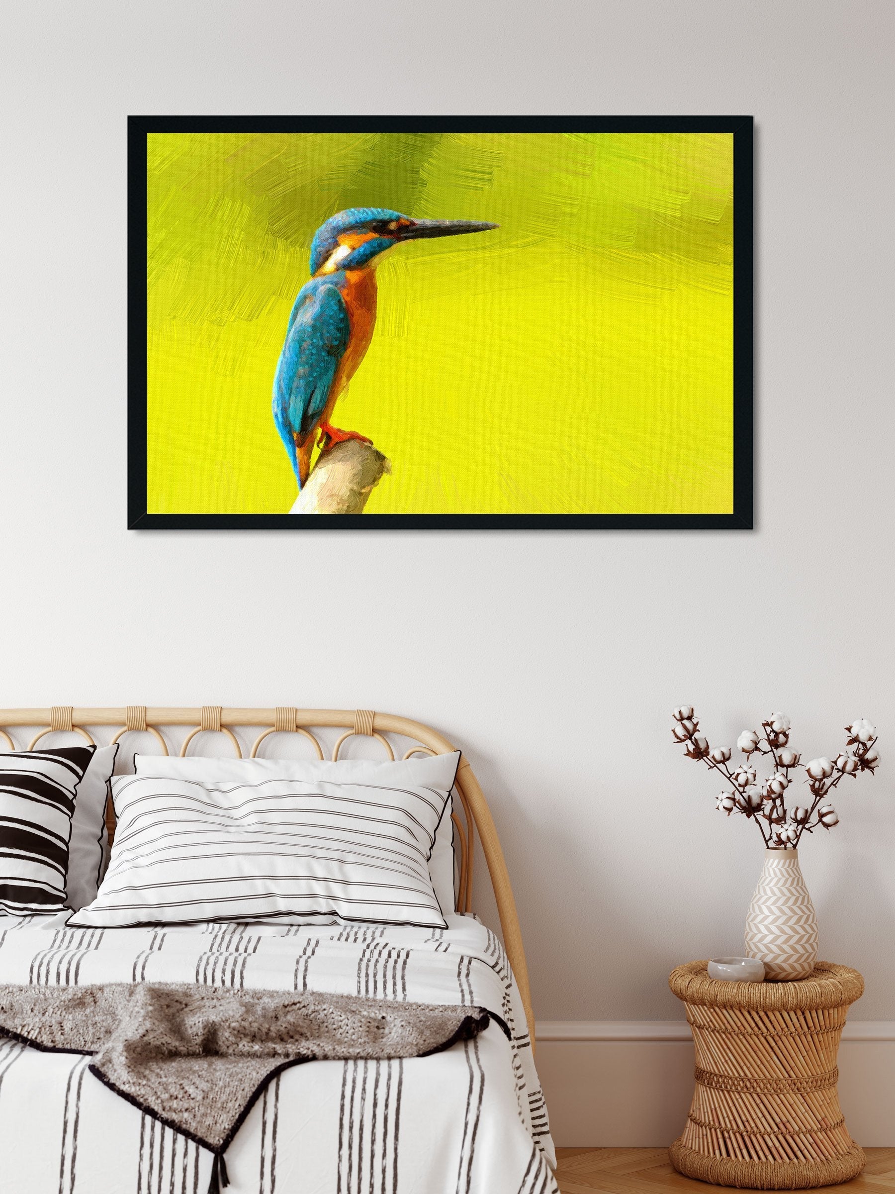 Beautiful blue Kingfisher bird Painting - Meri Deewar 3 : 2 Horizontal Premium Wall Art Canvas by MeriDeewar