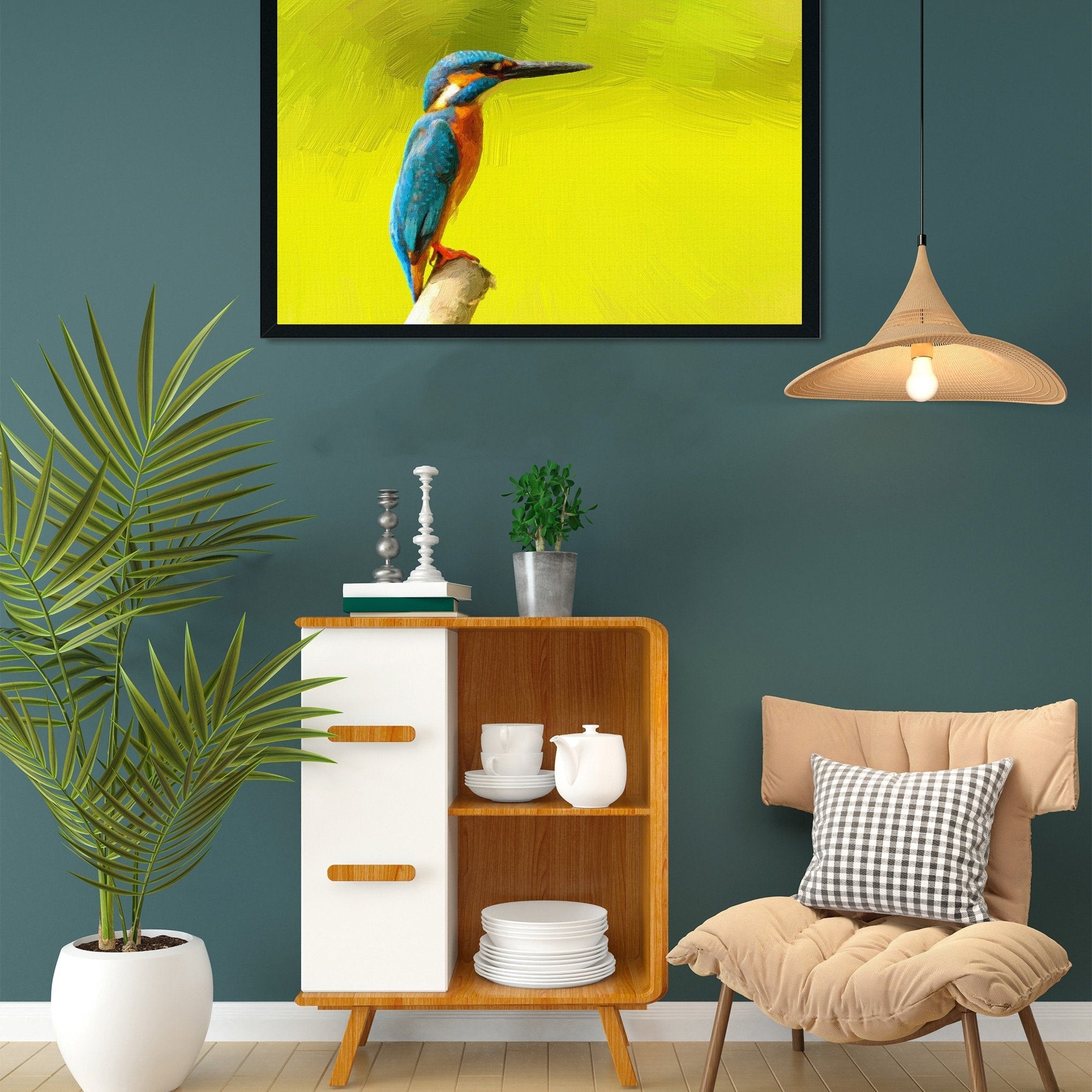 Beautiful blue Kingfisher bird Painting - Meri Deewar 3 : 2 Horizontal Premium Wall Art Canvas by MeriDeewar